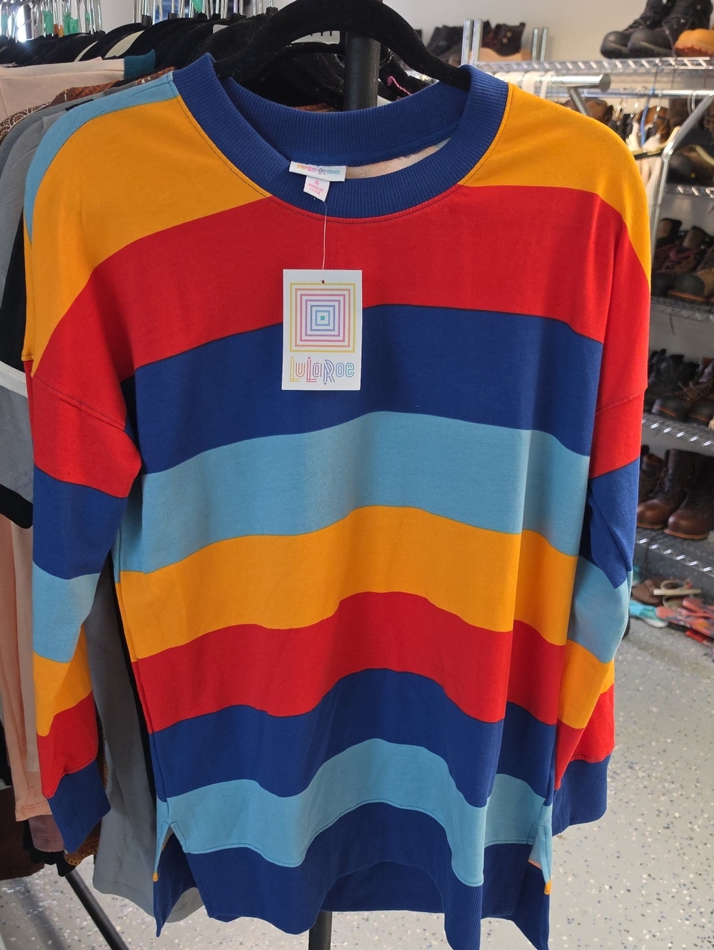 LuLaRoe Kids Long Sleeve Rainbow Stripe Top - Red, Blue, Yellow, Light Blue